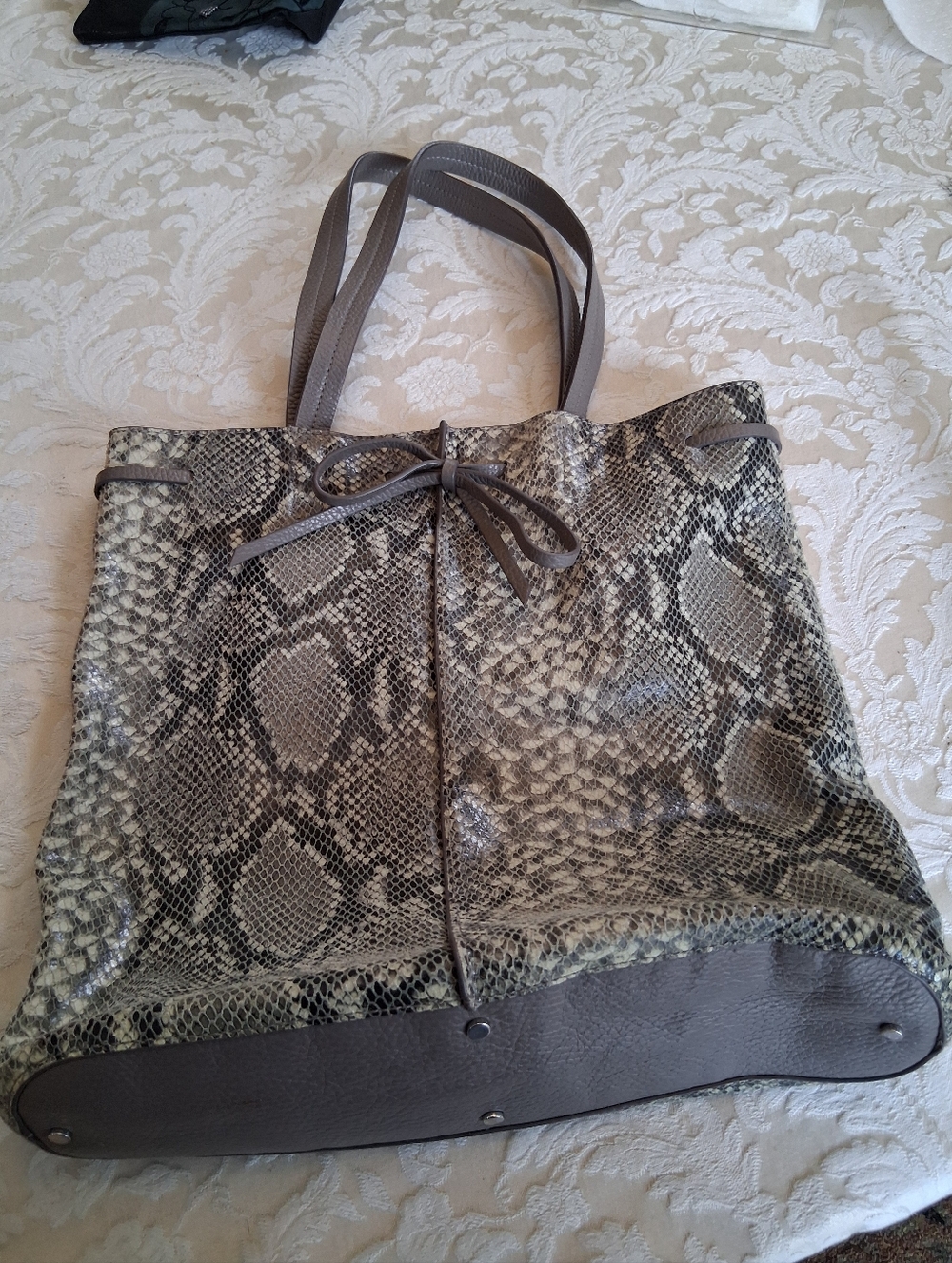 Banana Republic Leather Snake Tote Bag with Gray Trim